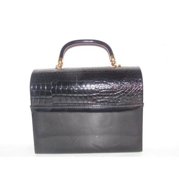 La Regale Vintage Black Lucite and Black Patent Leather Top Handle Bag - Picture 6 of 10